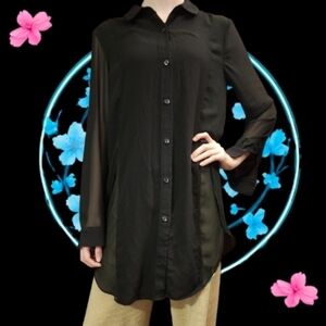 BCBGENERATION - WOMEN'S TALL - BLACK LONG SLEEVE BLOUSE - SHEER SLEEVES - SIZE S